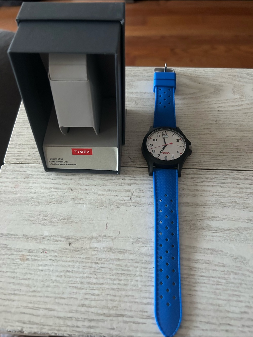 Timex- NASA New Men's Blue Silicone Strap Watch with Black Case and White Dial